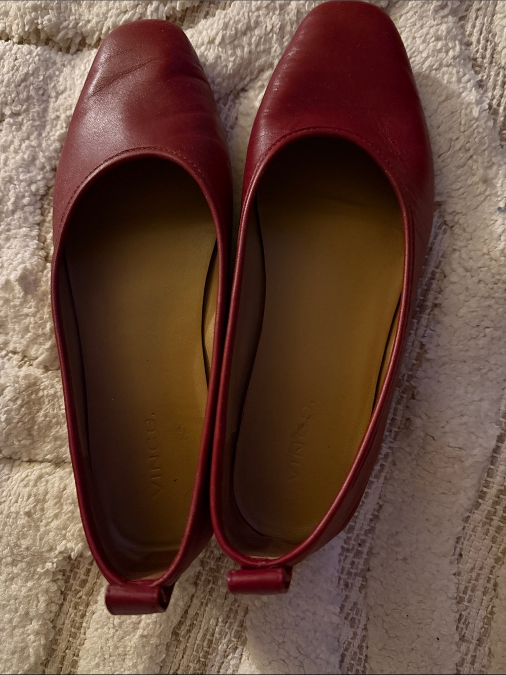 Vince Burgundy Leather Square-Toe Ballet Flats